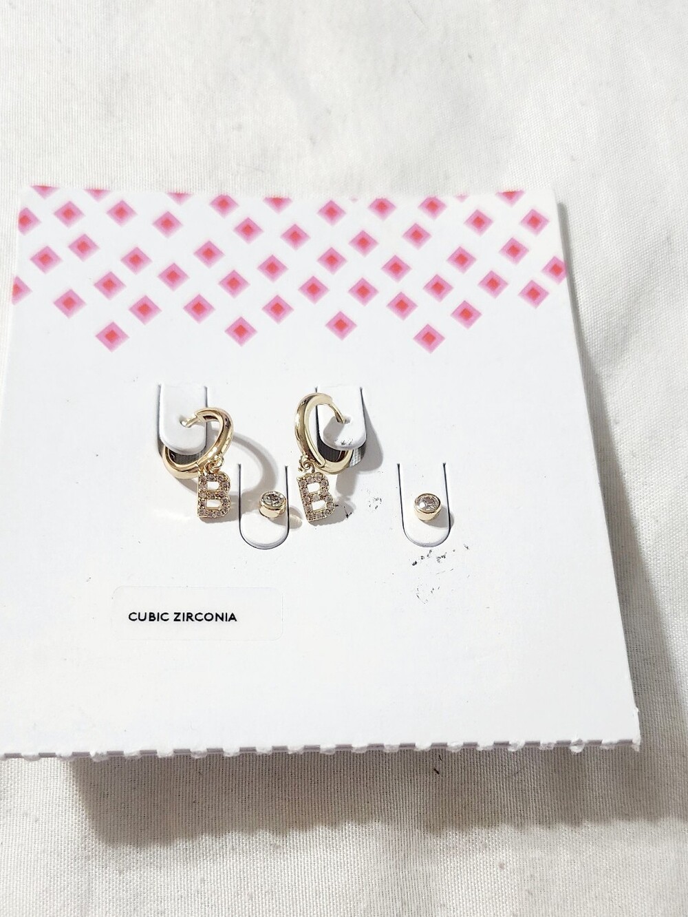 Source Unknown Gold Cubic Zirconia 'B' Huggie Earrings Set